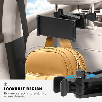 Car Headrest Tablet Holder, Stable Back Seat iPad Mount for Kids, Adjustable Long Arm Vehicle Head Rest Mount Compatible with 4.7-11" iPad Pro/Air/Mini, Samsung Galaxy Tablets, Fire HD