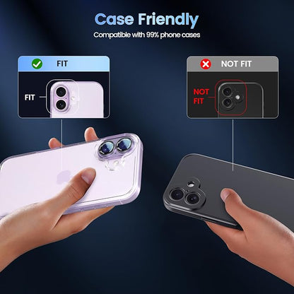 CACOE Camera Lens Protector for iPhone 16/16 Plus/17 - Metal Frame Tempered Glass Cover, [Anti-Scratch] [Drop-Proof][Strong-Adhesion] Camera Screen Cover(Purple)