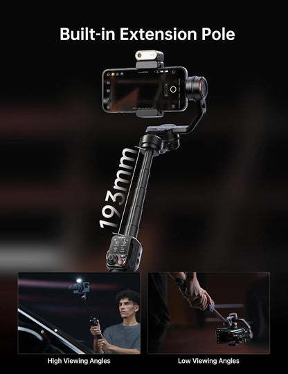 Hohem iSteady M7 Smartphone Gimbal Stabilizer, AI Tracking Sensor with Fill Light, 1.4" Full Color Detachable Touchscreen Remote Control, Built-in Extension Rod, 3-axis Phone Gimbal for iPhone Android