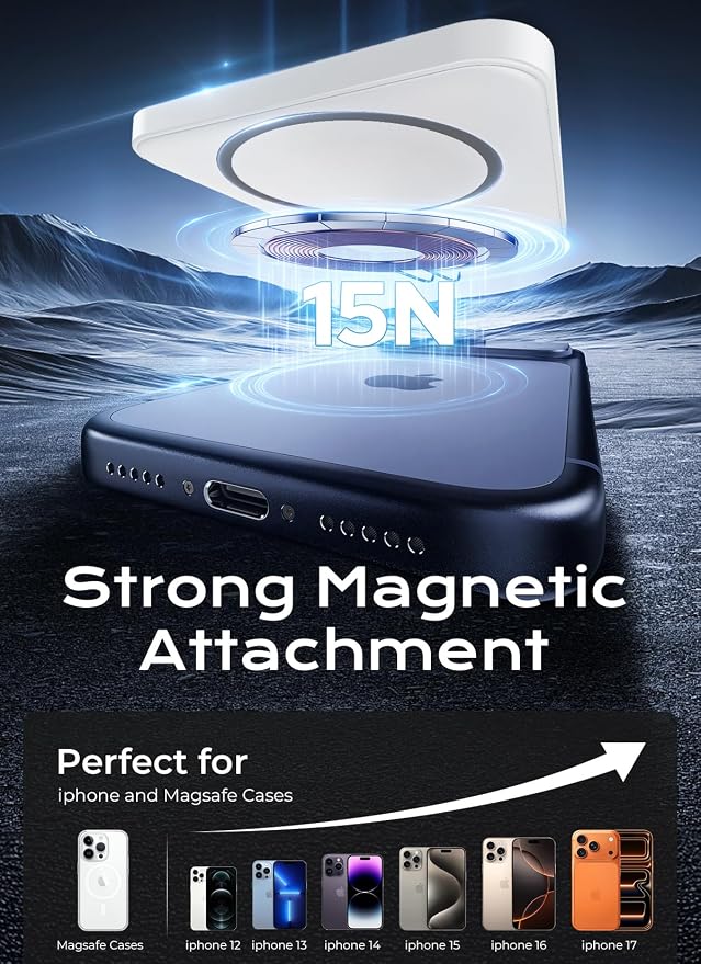 Magnetic Portable Charger, 5000mAh Ultra Slim Power Bank, 15W Fast Charging for Magsafe Battery Pack, Travel Essential Wireless Charger Compatible with iPhone 17/16/15 Series - White