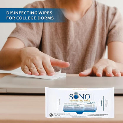 SONO Disinfecting Wipes - No Alcohol & Bleach, Medical-Grade, All-Purpose - School, Household, Dorm, Salons, Spas, Pilates & Yoga Studios Cleaning Kit - 320 ct (pack of 4) 80 count packs w/Sanitizer