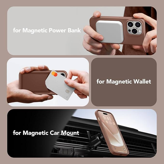 GONEZ for iPhone 14 Pro Case, Compatible with Magsafe, with Screen Protector + Camera Lens Protector, Soft Anti-Scratch Microfiber Lining, Shockproof Liquid Silicone Phone Cover, Brown