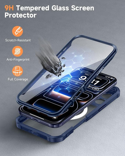 seacosmo for iPhone 17 Pro Max Case, Full Body Bumper with Built-in Tempered Glass Screen Protector and Camera Lens Protection, Compatible with MagSafe, Shockproof 17 Pro Max Case, 6.9", Deep Blue