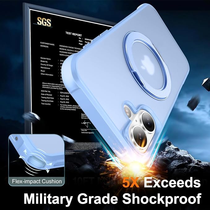 360° Magnetic Swivel Ring for iPhone 17 case, Built-in Metal Stand and Ring Holder, Magsafe Compatible, Military Grade Protection, Shock Resistant - Light Blue
