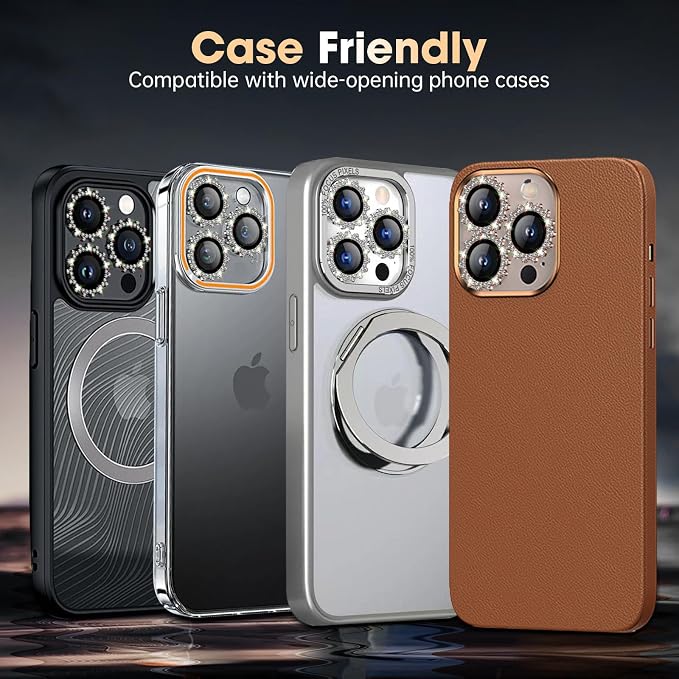 Xfilm for iPhone 16 Pro/16 Pro Max Camera Lens Protector Bling Individual Gear Design Diamond Ring 9H Hardness Scratchproof Protector, Stylish Phone Accessories, Case Friendly (Black)