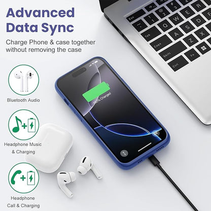 Feob Battery Case for iPhone 16 Pro, [2025 Upgraded] 7500mAh Ultra-Slim Portable Smart Charging Case Rechargeable Protective Extended Charging Cover Only for iPhone 16Pro Battery Pack (6.3 Inch), Blue