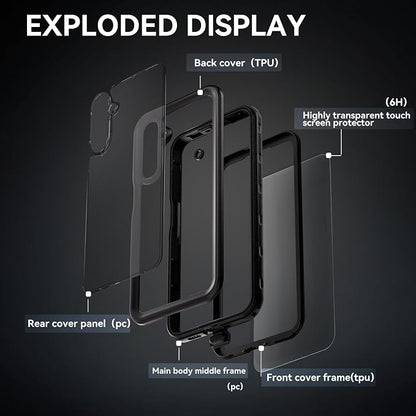 Omio for Galaxy A16 5G Waterproof Case, Full Body IP68 Underwater Clear Protective Case Built-in Screen Protector Heavy Duty Shockproof Case for Men Women, Black