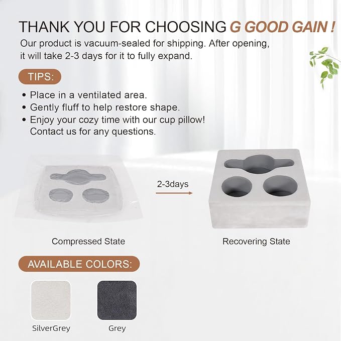 G GOOD GAIN Couch Cup Holder Pillow, Spill-Proof Sofa Drink Cup Holder & Multi-Use Organizer for Sofa, Bed, Car, Beach - Holds Mugs, Phone, Snacks, Remote Control, KeepTemp Design (LightGrey)