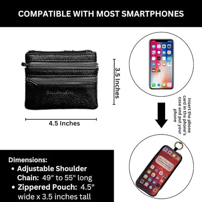 Save the Girls Clip and Go Phone Metal Chain with Pouch (Gun Metal - Black Pouch) – Stylish Phone Lanyard Crossbody with Wallet for Women, Hands-Free Carrying and Adjustable Crossbody Chain Strap