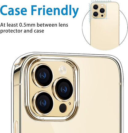 for iPhone 13 Pro and iPhone 13 Pro Max Camera Lens Protector, Anti-Scratch Tempered Glass Camera Screen Protector Shockproof Full Protective Camera Cover Case Friendly Lens Cover-Gold