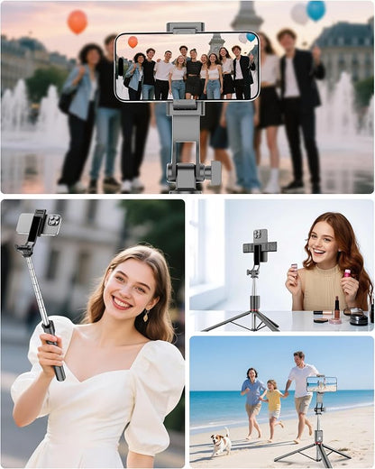 67'' Selfie Stick Tripod, Cell Phone Tripod with Integrated Wireless Remote, Portable Selfie Stick for iPhone Video Recording, Extendable Phone Stand for iPhone Android Content Creator Filming