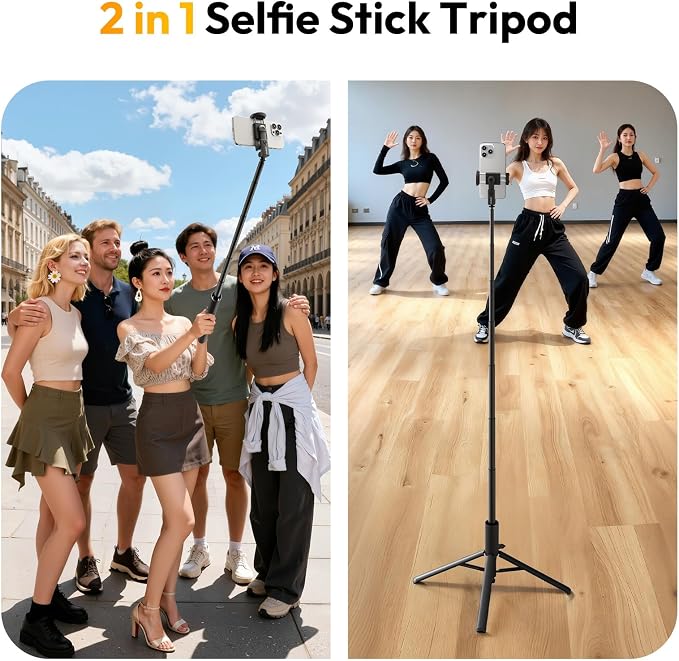ULANZI MT86 60" Automatic Phone Tripod Stand with Bluetooth Remote, Adjustable Auto‑Open Selfie Stick for iPhone Android, Portable Extendable Travel Tripod for Selfie/Vlogging, Black