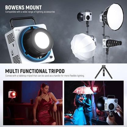 NEEWER 80W RGBWW LED Video Light with 72Wh Battery, 100W PD Fast Charger, APP/2.4G Control, 10400lux/m 2500K-7500K, Mini RGB Bowens Mount Studio Photography Recording Continuous Output Lighting, HB80C