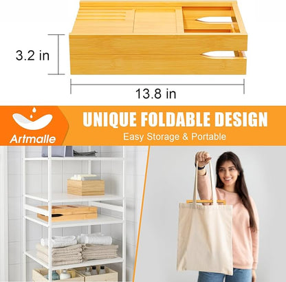 Artmalle Bathtub Caddy Tray for Tub, Expandable Bamboo Bath Table Tray with Book Stand for Home Spa Relaxing, Foldable Minimalist Bathroom Accessories for Women Men (Simple, Natural) (Natural)