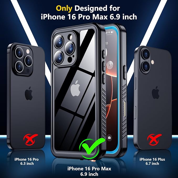 SPIDERCASE for iPhone 16 Pro Max Case Waterproof, [12FT Military Drop Proof] [IP68 Waterproof] [Full Body Protection] Heavy Duty Protective Cover for iPhone 16 Pro Max 6.9”, Light Blue