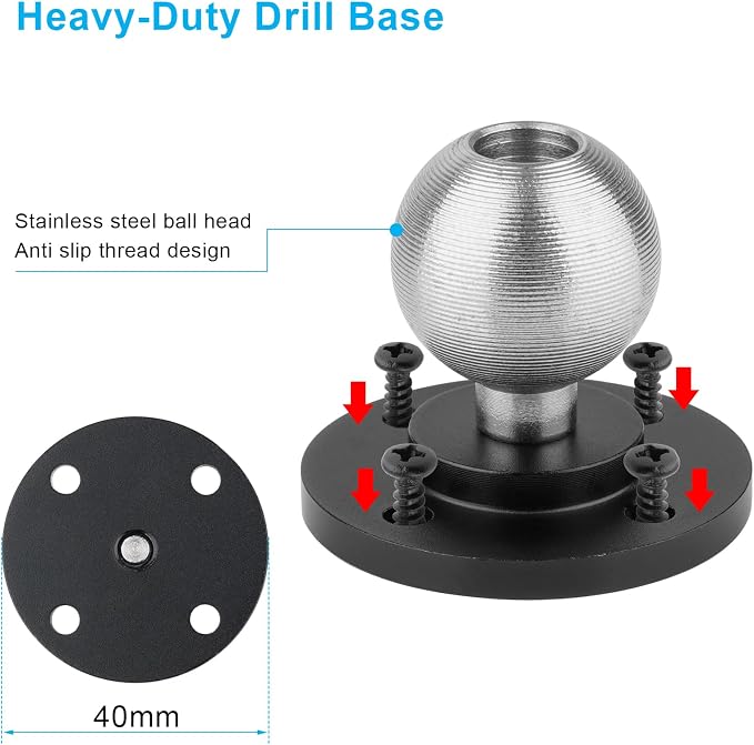 Aluminum Heavy Duty Drill Base Tablet Holder for Car,Tablet Mount for Truck,Commercial Vehicles,Dashboard,Boat and Wall Compatible with 4"-12.9" iPad Pro/Mini/Galaxy Tab//Phones,Large Case Friendly
