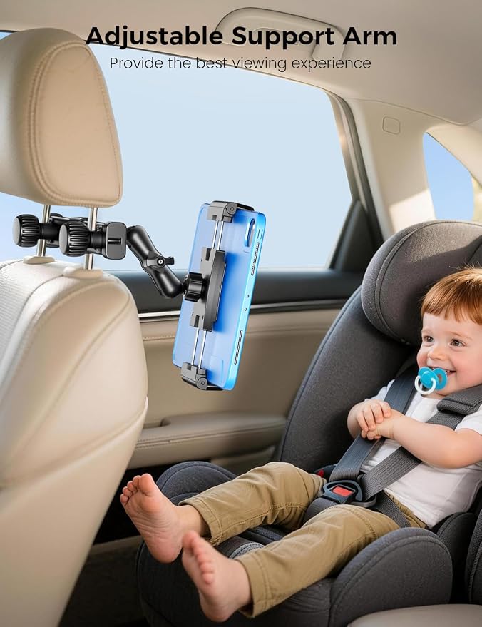 OHLPRO Headrest Tablet Holder for Car Back Seat iPad Car Mount with 360° Adjustable Arm, Road Trip Essentials for Kids or Adults Accessories–Fits for 5"-13" Tablets iPad Galaxy Tab Fire HD+ Switch