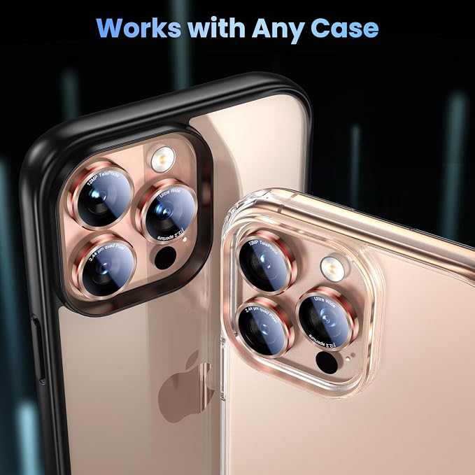Uyiton for iPhone 17/16/15/14 (Pro Max & Pro) Camera Lens Protector - [Case-Friendly][Ultra-Thin] Military-Grade Tempered Glass Metal Camera Cover, Easy to Install, Gold+Red