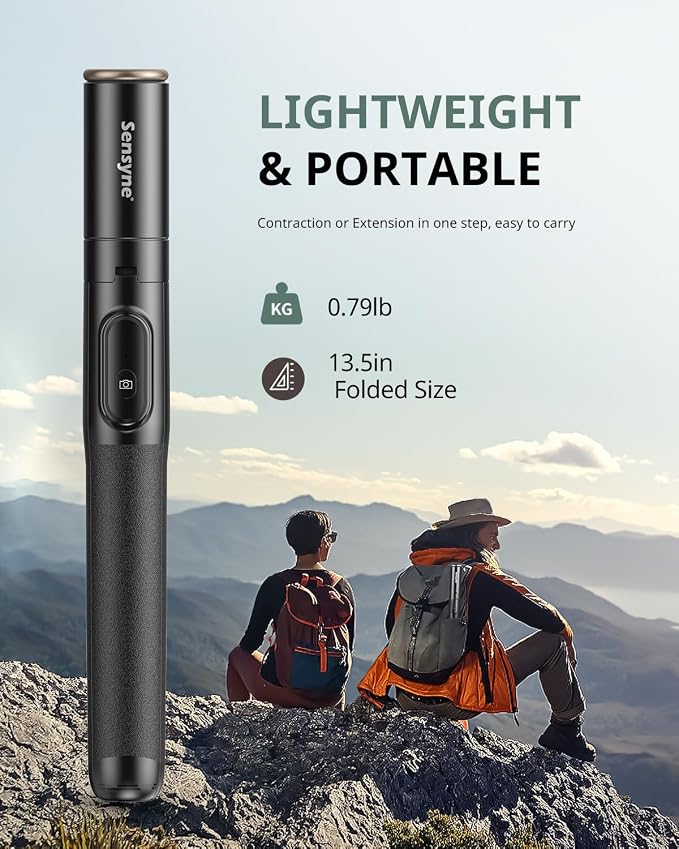 Sensyne 68" Phone Tripod & Selfie Stick, Lightweight All in One Phone Tripod Integrated with Wireless Remote Compatible with All Cell Phones for Selfie/Video Recording/Photo/Live Stream/Vlog（Black）