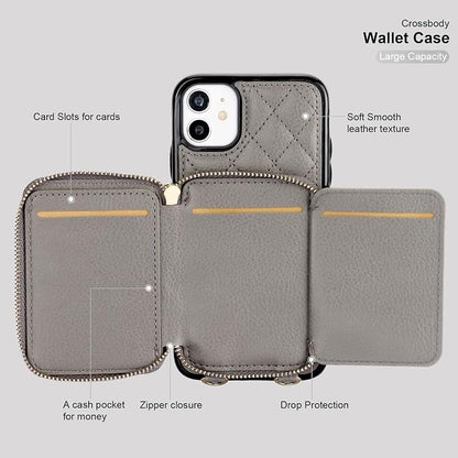 Bocasal Crossbody Wallet Case for iPhone 11, RFID Blocking PU Leather Zipper Handbag Purse Flip Cover, Kickstand Folio Case with Card Slots Holder Wrist Strap Lanyard 6.1 Inch (Grey)