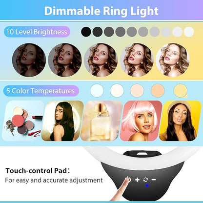 Sensyne 12-inch Ring Light with 67-inch Selfie Stick, Tripod and Phone Holder, Selfie Remote Control Circle Light for Live Stream/Video Recording/TikTok, Compatible with All Phones and Cameras