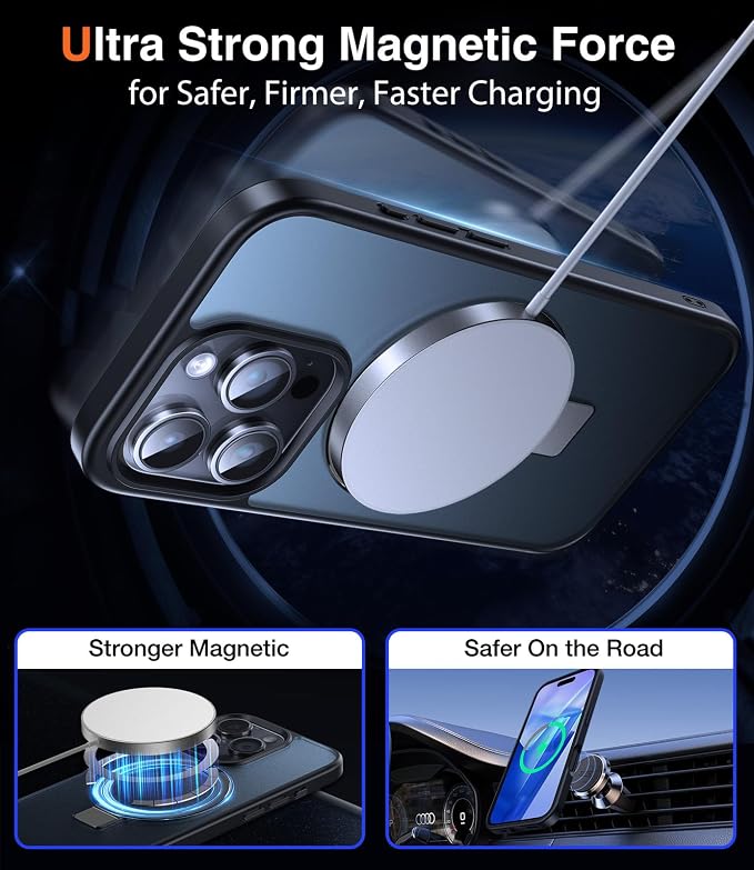 Chicfun 3-in-1 [Magnetic+Kickstand+Ring Holder] for iPhone 16 Pro Max Case Stand Ring Holder Compatible with MagSafe, Military Shockproof iPhone 16 Pro Max Phone Case Kickstand Cover Black