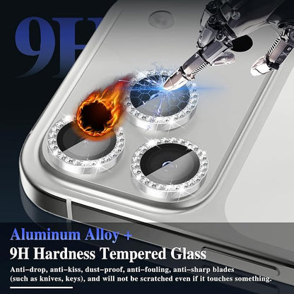 ShinKin Camera Lens Protector for iPhone 17 Pro/iPhone 17 Pro Max, Glitter Camera Cover, 9H Tempered Glass Individual Metal Ring Camera Protector for iPhone 17 Pro/17 Pro Max (Diamond - Silver)