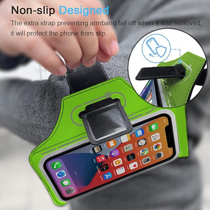 Armband for iPhone 17 16 15 14 13 12 Pro with Airpods Holder, Gym Workouts Running Arm Band (Green)