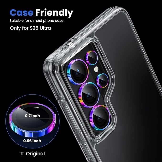 WSKEN for Samsung Galaxy S26 Ultra Camera Lens Protector - Ultra Thin Case Friendly, 9H Shatterproof Tempered Glass with Anti Scratch Metal Circle Camera Screen Protector Cover Accessories, Colorful