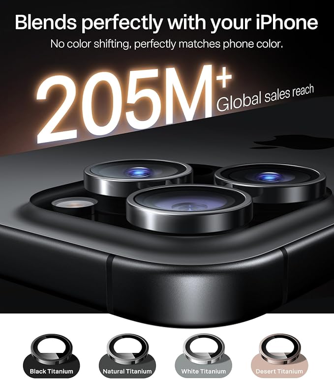 TORRAS 3-Year Ultimate Durability for iPhone 16 Pro Max/16 Pro Camera Lens Protector - 1:1 Invisible Fit & Ultra Clarity, Military-Grade 9H+ Aerospace Glass, Anti-Scratch, Easy Installation, Natural Titanium