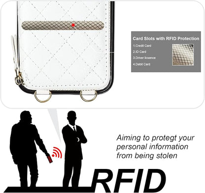 Bocasal Crossbody Wallet Case for iPhone 11, RFID Blocking PU Leather Zipper Handbag Purse Flip Cover, Kickstand Folio Case with Card Slots Holder Wrist Strap Lanyard 6.1 Inch (White)