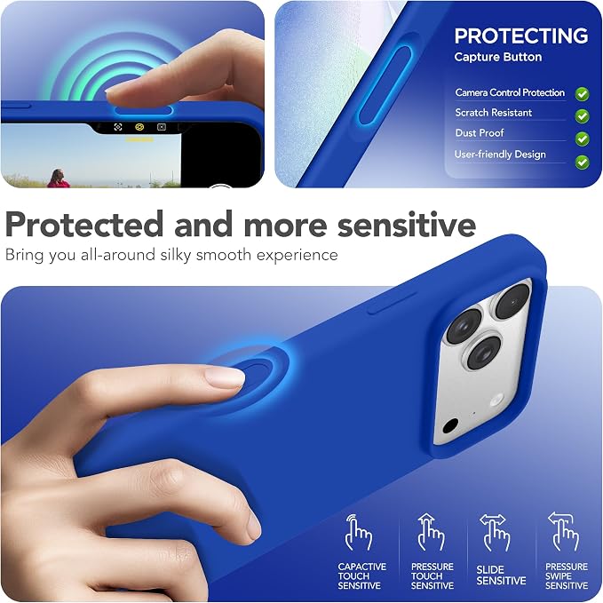 GONEZ Magnetic for iPhone 17 Pro Case, Compatible with MagSafe, [Screen Protector + Camera Lens Protector], Liquid Silicone Anti-Scratch Shockproof Protective Phone Case 6.3 inch, Klein Blue