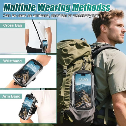 Phone Holder for Running, 2-in-1 Arm Band Cross Bag for iPhone16 15 14 13 Plus Pro Max 12 11 X Samsung Android, Arm Bag with Key Card Pocket for Workout Gym Exercise Fitness (Dark Grey)