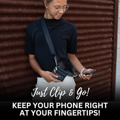 Save the Girls Clip and Go Phone Strap Solid (Black - Black Pouch) - Crossbody Phone Strap Chain with Zipper Wallet Pouch – Phone Lanyard