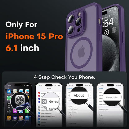 TOCOL for Phone 15 Pro Case, Compatible with Magsafe Charger, Full Camera Protection, Drop Protection, Translucent Matte Phone Case for iPhone 15 Pro 6.1 inch (Midnight Purple)