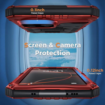 Beasyjoy for iPhone 16 Pro Max Case Waterproof, Metal Heavy Duty Full Body Protective Case with Built-in Screen Protector, Military Grade Shockproof Defender Cover for iPhone 16 Pro Max 6.9", Red