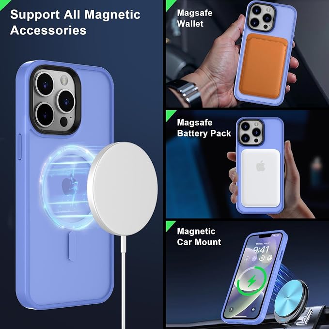 MOCCA Strong Magnetic for iPhone 12 Pro Max Case,[Compatible with Magsafe][Glass Screen Protector+Camera Lens Protector] Slim Thin Shockproof Cover Phone Case for iPhone 12 Pro Max 6.7",Blue