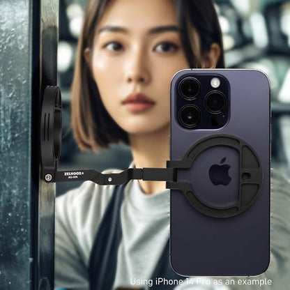 Double Magnetic Ring Phone Holder – Attach to Any Iron Surface | 1/4" Screw Hole | Compatible with iPhone 17/16/15/14/13/12 Pro Max Series & Magnetic Cases (MS-02R)