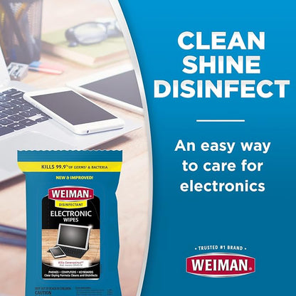 Weiman Electronic Disinfecting Wipes- 2 Pack - Safely Clean Your Laptop, Computer, TV, Screen Equipment-Electronic Cleaner Wipes-15 Count