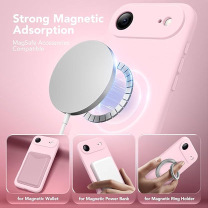Magnetic for iPhone Air Case, Compatible with MagSafe, [Full Camera Protection][Screen Protector] Silicone Shockproof Protective Phone Case for iPhone 17 Air 6.5", Chalk Pink