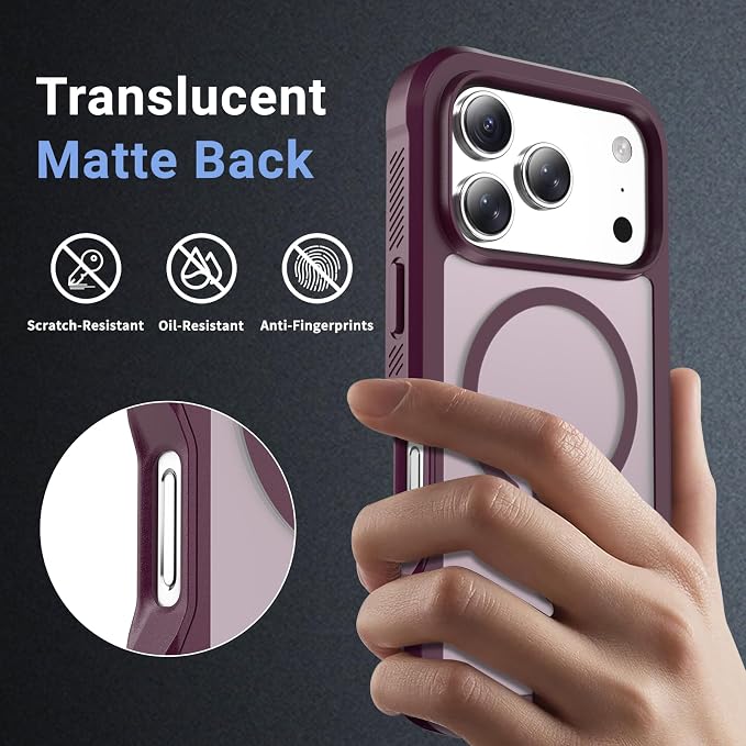 jaroco Magnetic for iPhone 17 Pro Case, [Compatible with MagSafe][Military Grade Drop Protection][Heavy Duty Protection][Non-Slip][Shockproof] 2-Layer Durable Bumper Phone Casee 6.3''-Wine Red