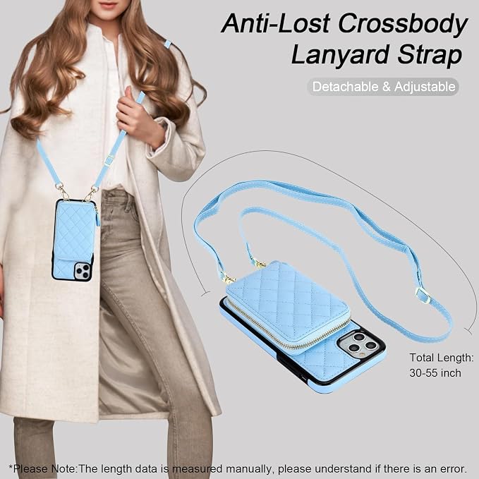 Bocasal Crossbody Wallet Case for iPhone 11 Pro Max, RFID Blocking PU Leather Zipper Handbag Purse Flip Cover, Kickstand Folio Case with Card Slots Holder Wrist Strap Lanyard 6.5 Inch (Blue)
