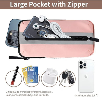 Prime Comfort Running Phone Holder Armband, iPhone Arm Bands for Exercise, Running Arm Bands for Cell Phone, Phone Purse Cell Phone Holder for Walking (Pink)