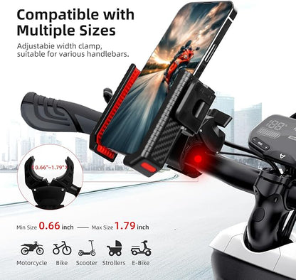 Bike Phone Mount Holder, Motorcycle Phone Mount Handlebar Clamp-Quick Lock - 360°Rotation,Electric Scooter, Mountain Bicycle Phone Clip Fit for Smartphones from 4.5-7 inches, Red 89001B