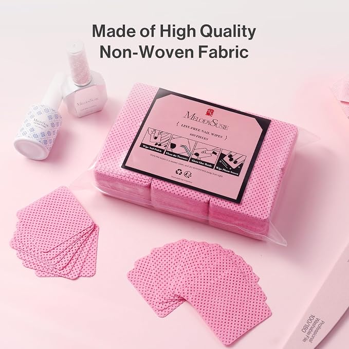 MelodySusie 600Pcs Lint Free Nail Pink Wipes Super Absorbent Soft Non-Woven for Fingernail Polish Remover and Eyelash Extension Wipes for Nail Art