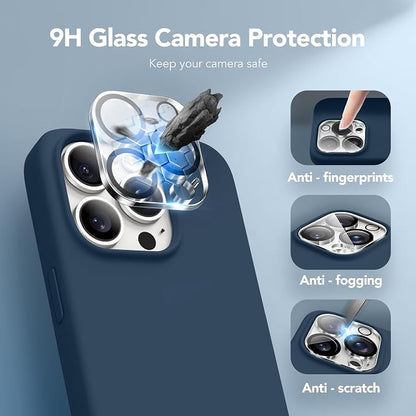 GONEZ for iPhone 14 Pro Max Case Silicone, Compatible with MagSafe, with Screen Protector + Camera Lens Protector, Liquid Silicone Shockproof Protective Phone 14 ProMax Case 6.7", Dark Blue
