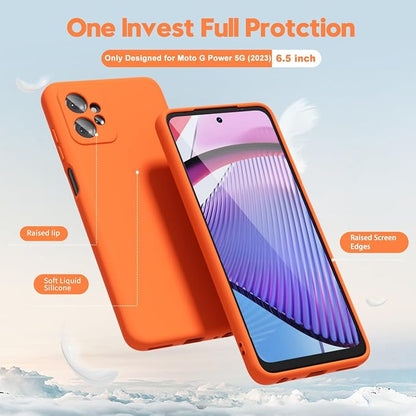 oakxco for Motorola Moto G Power 5G 2023 Phone Case Liquid Silicone, Neon Bright Solid Color, Thin Slim Soft Rubber Gel Matte TPU Plain Simple Cover for Women, Orange