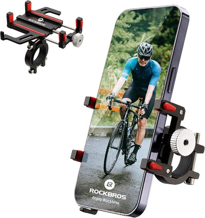 ROCKBROS Bike Phone Holder, Motorcycle Phone Mount, Anti-Shake Cell Phone Holder, 360° Adjustable for iPhone 16, 15 Pro Max/Plus, S9, S10 and More 4.7" to 7" Smartphones，Red