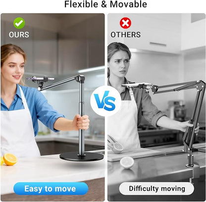 Overhead Phone Mount for Video Recording, Aluminum Overhead Tripod for iPhone, Desk Phone Camera Stand for Cooking, Nail Techs, Filming, Live Streaming