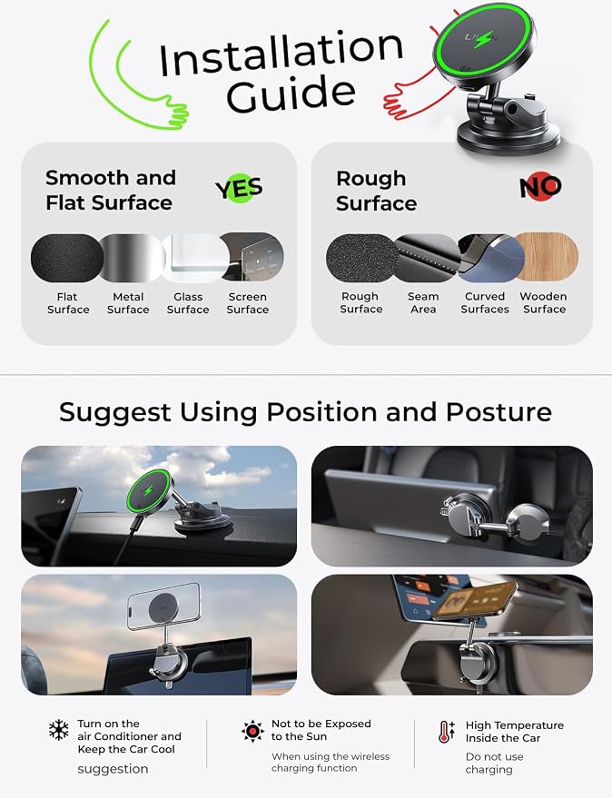 LISEN Qi2.2 25W Magsafe Car Mount Charger,[More Stable & Faster Charging] Suction Cup Phone Mount, Wireless Car Charger 25W for iPhone 17 16 Samsung Galaxy S26 Ultra,15W for iPhone 17e 15 14 13 12